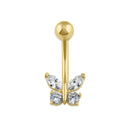 Solid 14K Gold Clear CZ Butterfly Belly Button Ring
