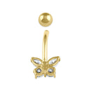 Solid 14K Gold Clear CZ Butterfly Belly Button Ring