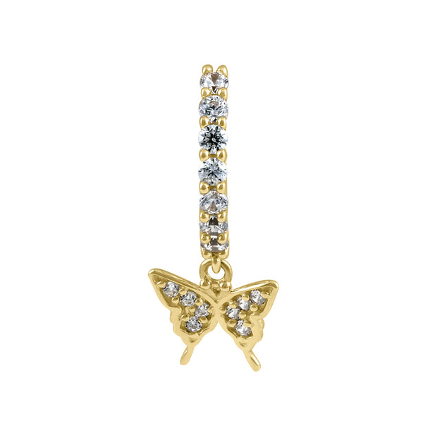 Solid 14K Gold CZ Butterfly Belly Button Hoop Ring