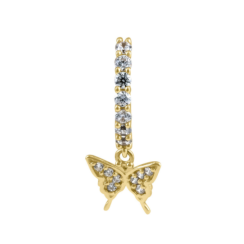Solid 14K Gold CZ Butterfly Belly Button Hoop Ring
