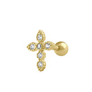 Solid 14K Gold Dotted Cross Belly Button Ring