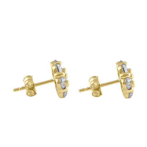 Solid 14K Gold CZ Cluster Stud Earrings