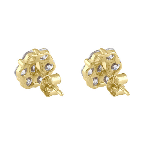 Solid 14K Gold CZ Cluster Stud Earrings