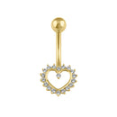 Solid 14K Gold Open Heart CZ Belly Button Ring