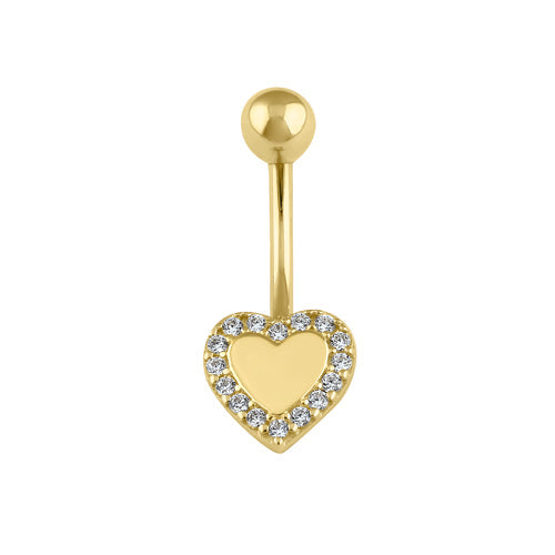 Solid 14K Gold Heart Halo CZ Belly Button Ring
