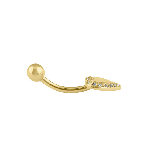 Solid 14K Gold Heart Halo CZ Belly Button Ring