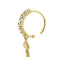 Solid 14K Gold CZ Dangling Cross Belly Ring