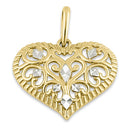 Solid 14K Yellow Gold Filigree Heart Pendant