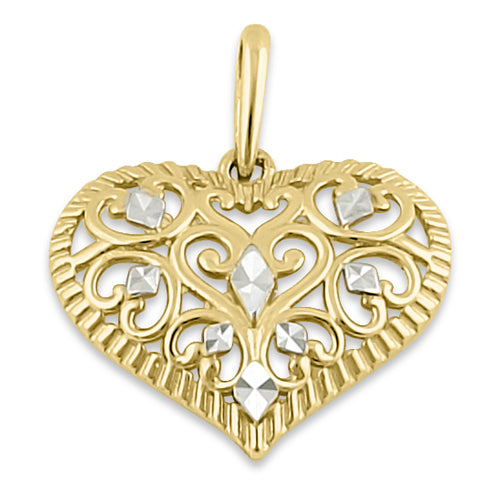 Solid 14K Yellow Gold Filigree Heart Pendant