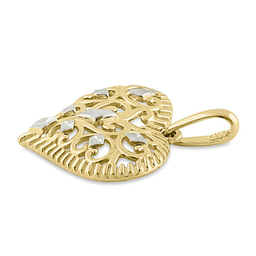 Solid 14K Yellow Gold Filigree Heart Pendant