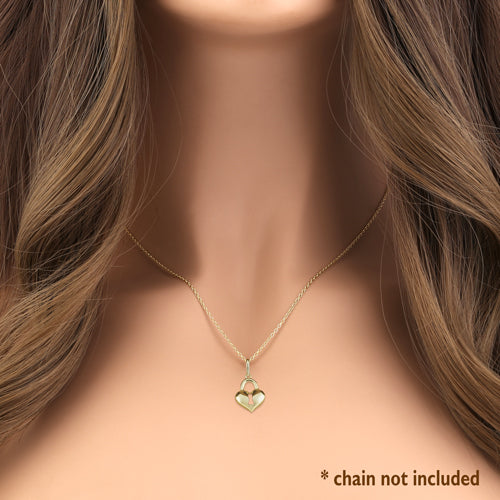 Solid 14K Yellow Gold Heart Lock Pendant