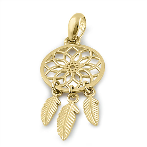 Solid 14K Yellow Gold Dream catcher Pendant