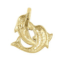 Solid 14K Yellow Gold Jumping Dolphins Pendant