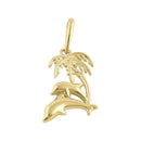 Solid 14K Yellow Gold Palm Tree and Dolphin Pendant