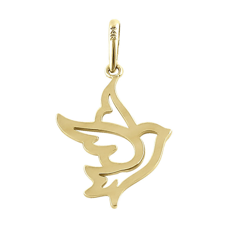 Solid 14K Yellow Gold Flying Dove Pendant
