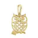 Solid 14K Yellow Gold Trendy Owl Pendant