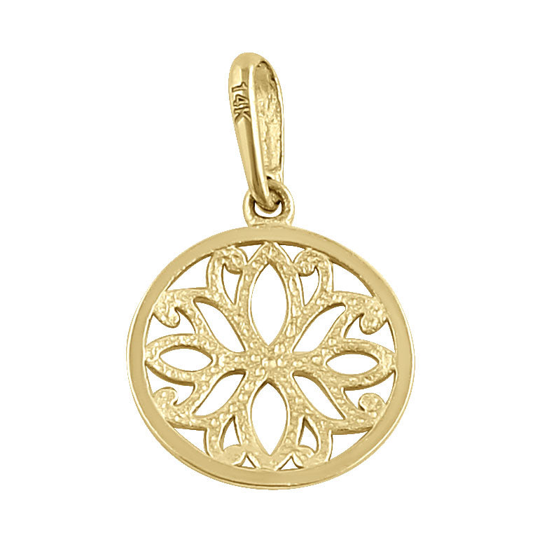 Solid 14K Yellow Gold Lotus Flower Pendant