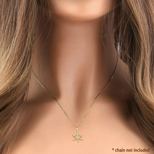 Solid 14K Yellow Gold Snowflake Pendant
