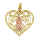 Solid 14K Gold Virgin Mary Heart Pendant