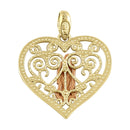 Solid 14K Gold Virgin Mary Heart Pendant