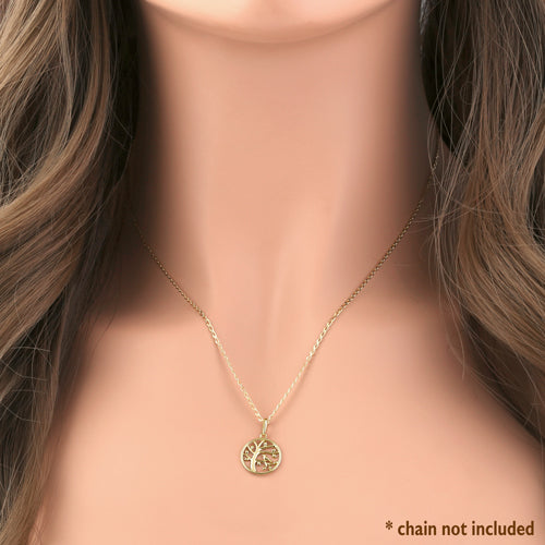 Solid 14K Gold Bird on Tree Pendant