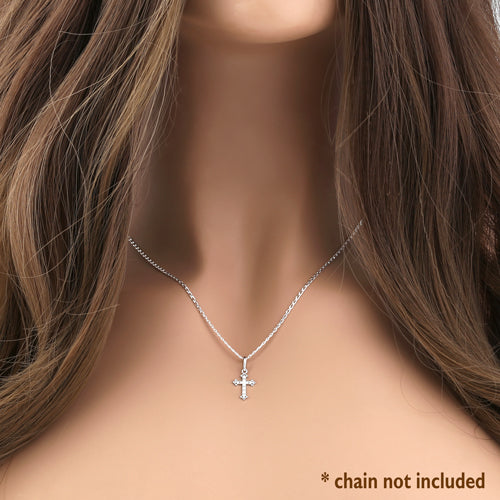 Solid 14K White Gold Rustic Cross Pendant