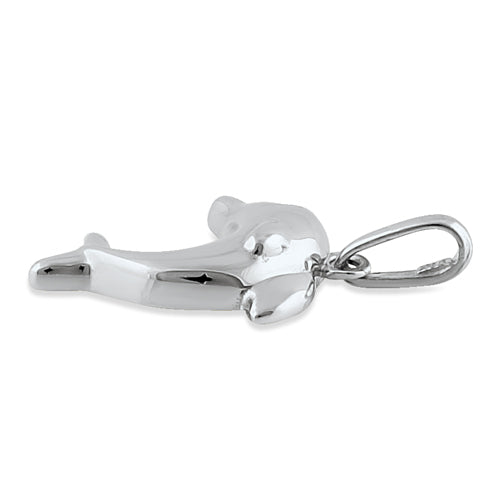 Solid 14K White Gold Dolphin Pendant