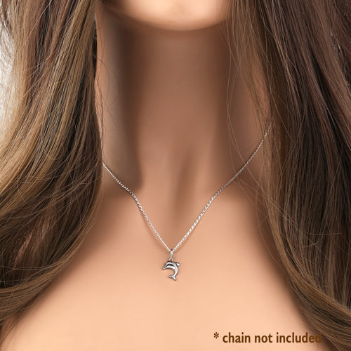 Solid 14K White Gold Dolphin Pendant