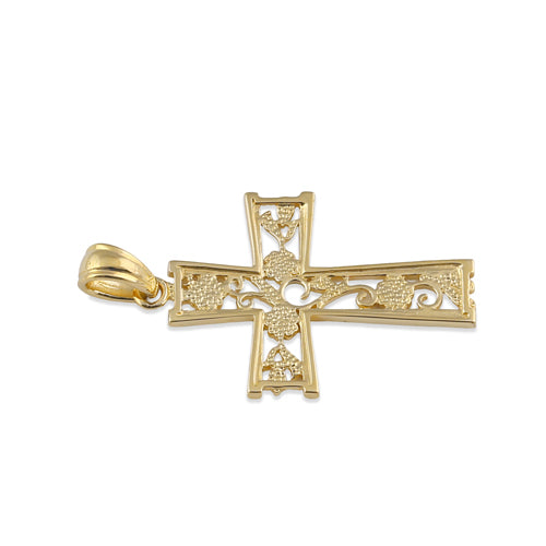Solid 14K Gold Floral Cross Pendant