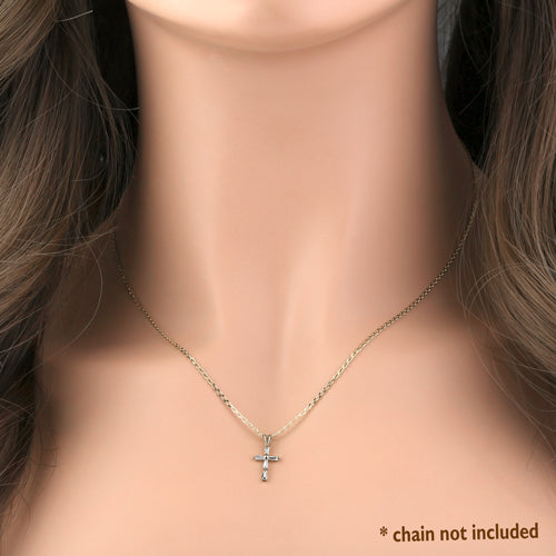 Solid 14K Yellow Gold Clear Baguette Straight Clear CZ Cross Pendant