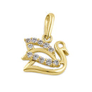 Solid 14K Yellow Gold Clear CZ Swan Pendant