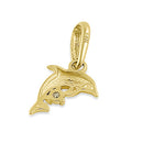 Solid 14K Yellow Gold Leaping Dolphin CZ Pendant