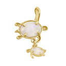Solid 14K Gold Turtle Mom and Baby CZ and White Opal Pendant
