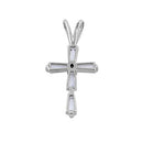 Solid 14K White Gold Baguette Straight Clear CZ Cross Pendant