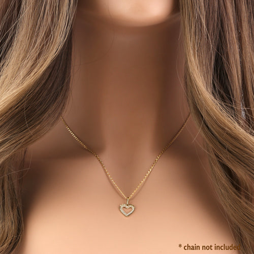 Solid 14K Yellow Gold Outline Heart CZ Pendant