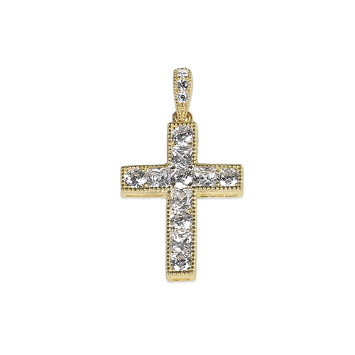 Solid 14k Gold Shimmer Cross CZ Pendant
