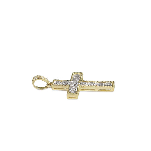 Solid 14k Gold Shimmer Cross CZ Pendant