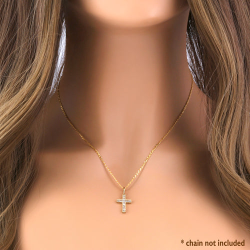 Solid 14k Gold Shimmer Cross CZ Pendant