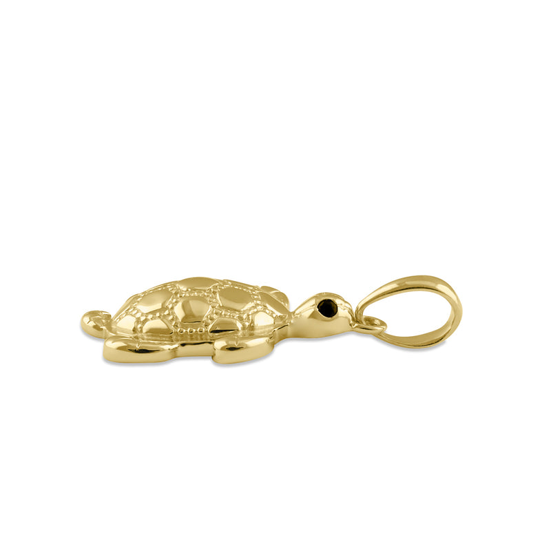 Solid 14K Gold Turtle with Black CZ Eyes Pendant