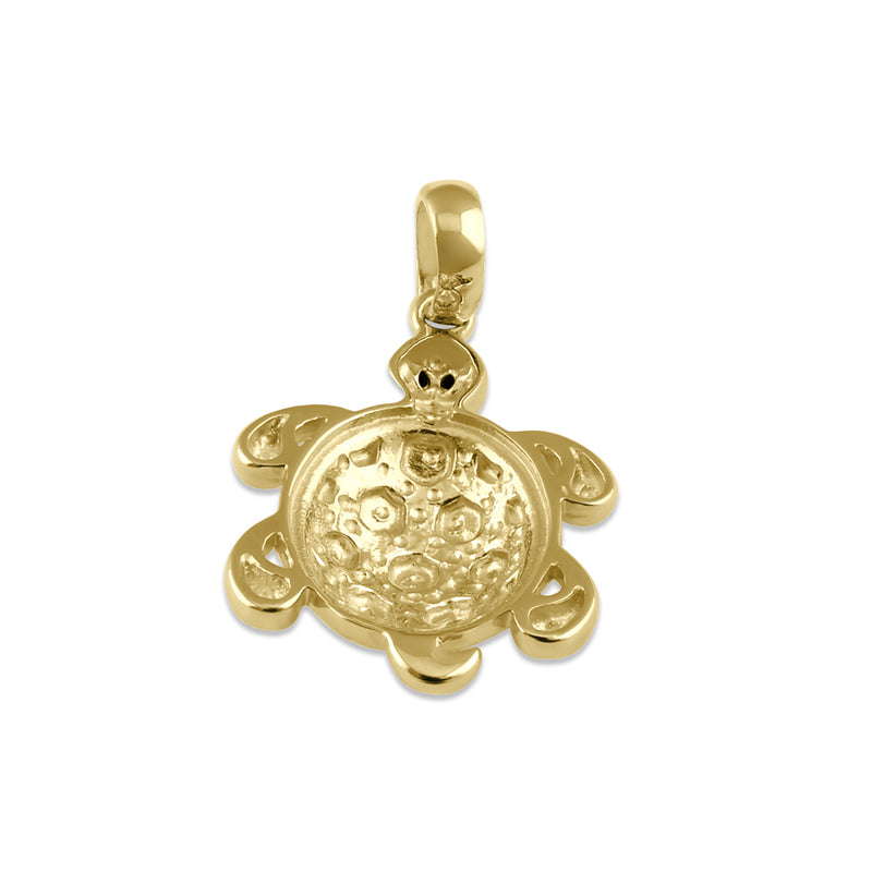 Solid 14K Gold Turtle with Black CZ Eyes Pendant