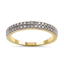 Solid 14K Yellow Gold 2 Row Half Eternity Pave Diamond Ring