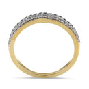 Solid 14K Yellow Gold 2 Row Half Eternity Pave Diamond Ring