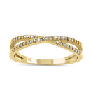 Solid 14K Yellow Gold Thin Trendy X Crossover Diamond Ring
