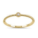 Solid 14K Yellow Gold Thin Stackable Rope and Diamond Ring
