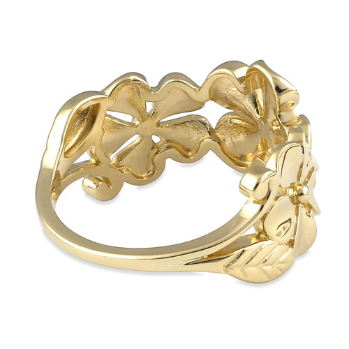 Solid 14K Gold Triple Plumeria Ring