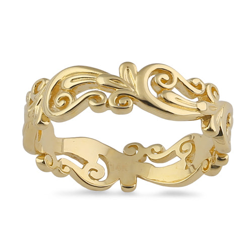 Solid 14K Gold Vines Band Ring