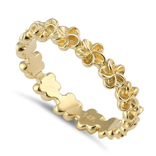 Solid 14K Gold Plumeria Eternity Band Ring