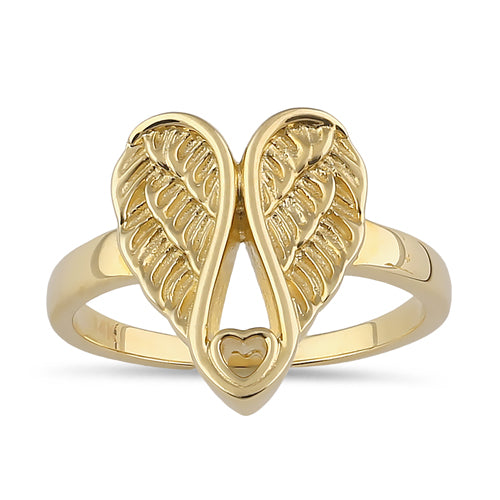 Solid 14K Gold Angel Wings with Heart Ring