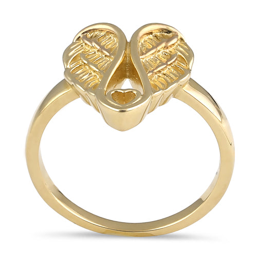 Solid 14K Gold Angel Wings with Heart Ring