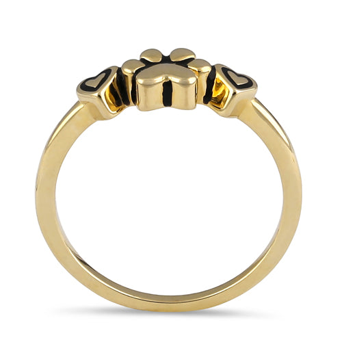 Solid 14K Gold Pet Love Paw & Hearts Ring